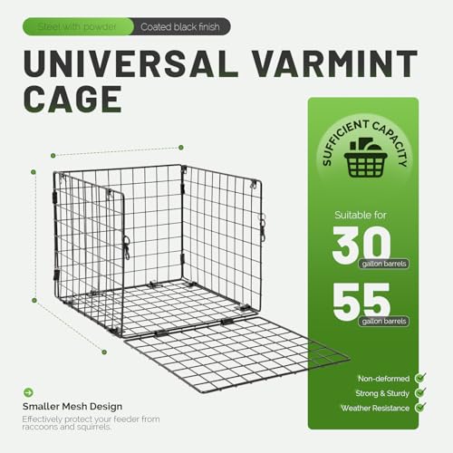 Universal Varmint Cage Feeder Guard for 30/55 Gallon Barrel Steel | Powder Coated Black