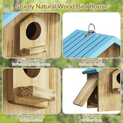 Auslar Bird House for Outside, Wooden Hanging Bird Nesting Box with Perch | Outdoor Birdhouse for Bluebird, Cardinal, Finch, Wren & Swallow, Hook, Predator Guard, Clean-out Door, Garden Bird Watching