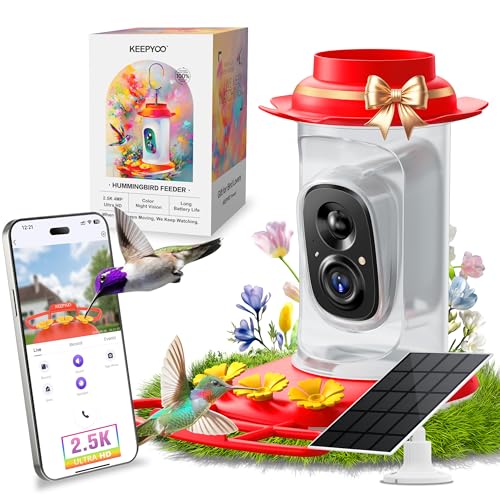 2.5K Hummingbird Feeder with Camera Solar Powered, Wireless Smart Bird Feeders for Outdoors, AI Identify Bird Species, Instant Notification, Ant Moat & Bee-Proof, Gift for Birds Lovers (Red)