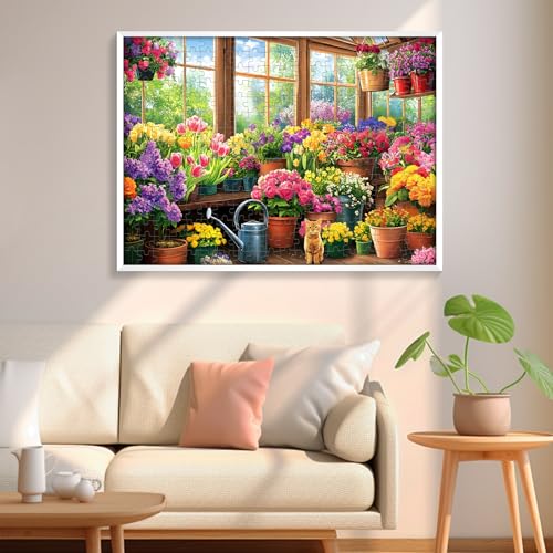 300 Piece Puzzles for Adult, Colorful Flower and Cute Cat Jigsaw Puzzles - style: Flower House