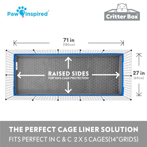 Paw Inspired Critter Box Cage Liner, Raised Sides, C&C 2x5 Size | Washable Fleece Bedding for Guinea Pigs Rabbits, Hamsters, Small Animals, Edge Protected Pee Pads - size: C&C 2x5 (14" Grids)