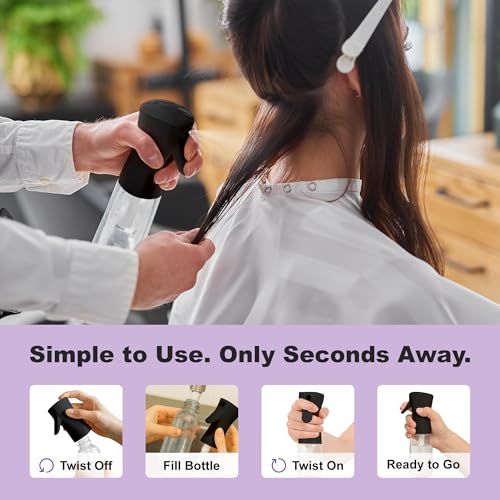 2 Pack Spray Bottles for Hair - Continuous Water Mister Spray Bottles with Ultra Fine Mist Spray for Hairstyling, Barbers, Salons, Skin Care, Cleaning, Plants, Pets (Ebony, 10.1 oz) - color: Ebony, size: 10.1 oz