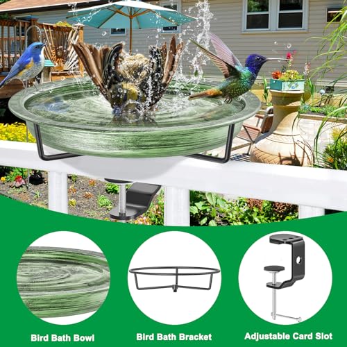Deck Mounted Bird Bath for Outside, Detachable Birdbath Bowl with Sturdy Clamp, Outdoor Bird Baths Bowl for Attracting Birds Garden Yard Decor (Retro Green) - color: Retro Green