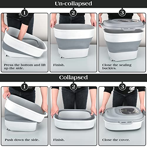 TIOVERY Dog Food Storage Container, Airtight Collapsible 13lb to 30lb Pet Food Container with Flip Top, Rolling Wheel, Scoop and 3L small container for Dog Cat Food and Dry Food of Rice, Flour - color: Grey