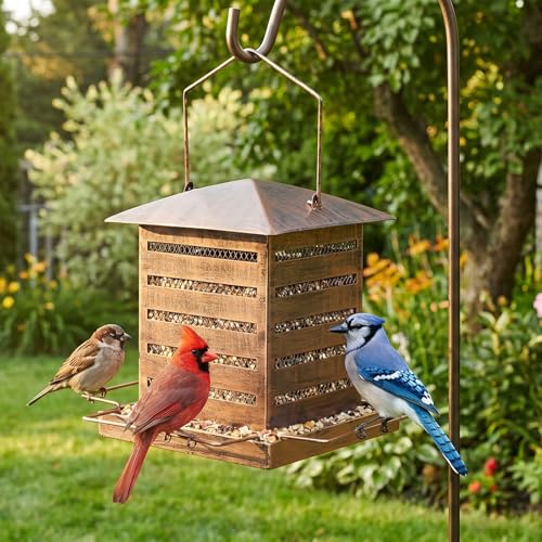 Bird Feeder, 3LB Large Capacity Metal Birdfeeder for Outdoor Hanging | Wild Birdfeeder, Heavy Duty, 4 Perches, Sturdy, Easy to Refill, For Garden Yard Outside Decoration - color: Rectangular, 3 lbs