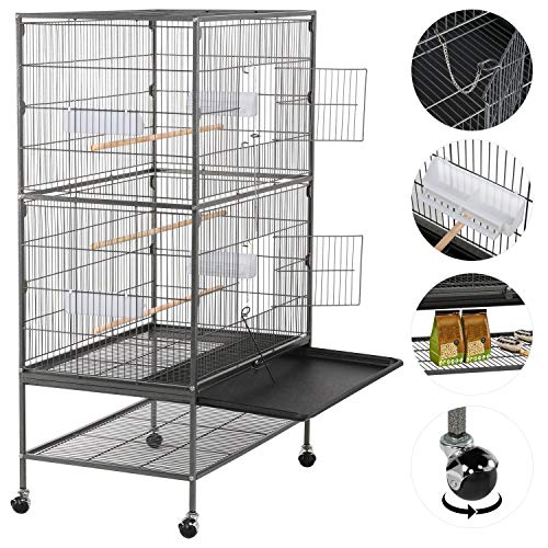 Topeakmart Wrought Iron Large Flight Parrot Bird Cage with Rolling Stand for Multiple Parakeets Conure Cockatiel Cage - size: Large
