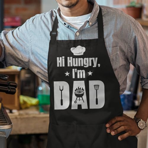 SANDJEST Funny Mens Aprons with Pockets for BBQ Grilling Cooking Grandpa Husband Apron for Birthday Christmas Father's Day - color: Dad 1