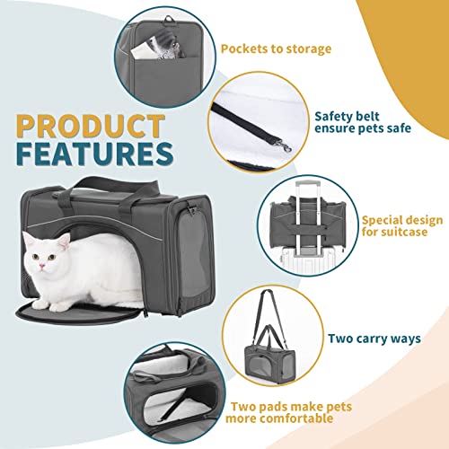 ‌Petsfit Airline Approved Pet Carrier for Small Dogs & Cats, 19x9x12 TSA Approved Carrier, with Removable Dual-Sided Padding (2-Way Placement) - Fits Under Most Airplane Seats, Escape Proof (Grey) - color: Grey, size: 19.0"L x 9.5"W x 12.0"H