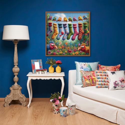 Colorful Birds Garden Puzzles for Adults 1000 Pieces, Flower Nature Jigsaw Puzzles, Cute Scene Art Puzzles - color: Rainbow Bird's Sock Party