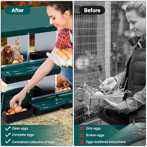 GarveeHome 2-Tier Chicken Nesting Box, 10 Compartment Metal Chicken Laying Boxes with Waterproof Roof ＆ Removable Trays for Hens, Poultry，Easy Egg Collection - color: Green, size: 54.9"L x 17.7"W x 8.1"H
