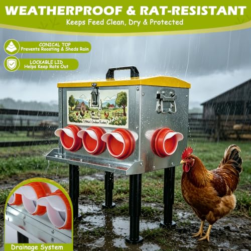 55 LB Metal Automatic Outdoor Chicken Feeder with Adjustable Legs | Large Outdoor Chicken Feed Bin,Waterproof & Rat-Resistant Poultry Feeder for Chickens, Hens & Backyard Flocks