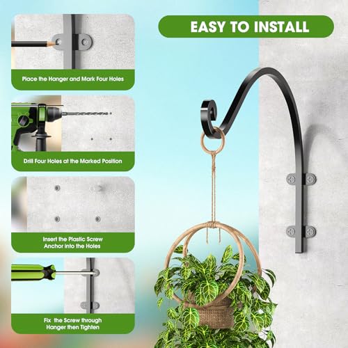 EPHECH 6Pack 12Inch Heavy Duty Hanging Plant Brackets for Plant Baskets | 80Lbs Outdoor and Indoor Hanging Brackets | Black Metal Wall Plant Hanger Hooks for Hanging Flower Pot Bird Feeder Lanterns - size: 6PCS-12Inch