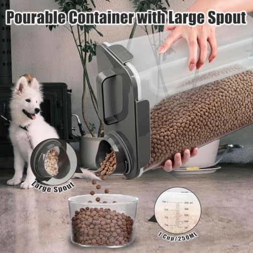 TIOVERY Dog Food Storage Container, 10 Lbs Airtight Pet Food Containers, Cat Food Container Dispenser Bin with Pouring Spout, Portable Handle & Measuring Cup for Dog Treats, Cat Kibble, Bird Feed Grey
