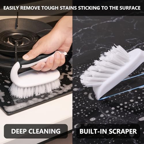 Scrub Brush Set, 4 Pack Deep Cleaning Brush Kit, Black | 2 Scrub Brush, 2 Tile & Grout Brush with Built-in Scraper, Household Commercial Scrubber for Floor, Shower, Pool Wall, Tub - color: Black