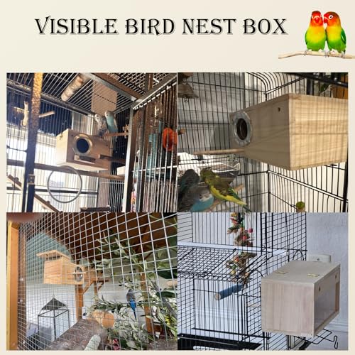 Large Parakeet Nesting Box,Transparent Parrot Breeding Box with Detachable Wooden Board Acrylic Visible Bird Cage House with Perch for Cockatiel Conure Budgie Lovebird Finch - size: [L]