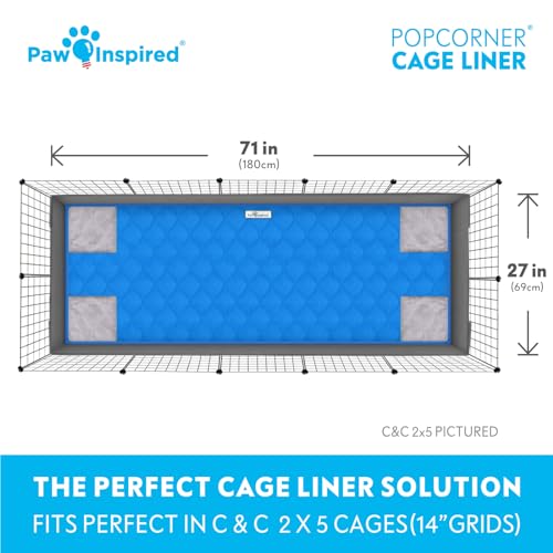 Paw Inspired PopCorner Washable Fleece Cage Liners, C&C 2x5, Blue | Reinforced Corners, Super Absorbent Mat, Bedding, Waterproof Bottom, Guinea Pigs, Ferrets, Rabbits, Hamsters, Small Animals - color: Blue, size: C&C 2X5