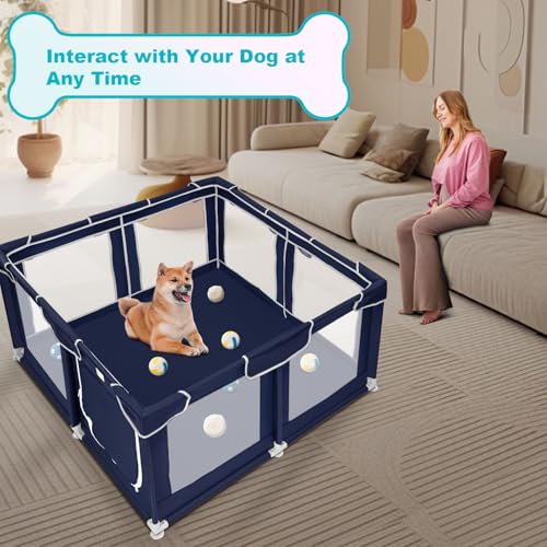 Dog Playpen 50 × 50 inch, Puppy Playpen with Bottom, 32 Inch Height Pet Playpen - color: Royal Blue, style: 50 Inch Dog Playpen without Top