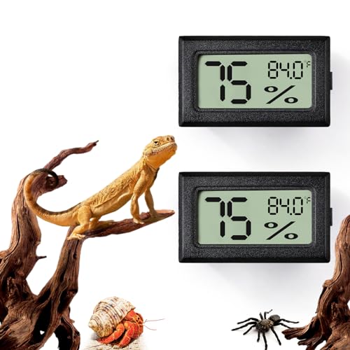 2 PCS Rectangle Reptile Thermometer and Humidity Gauge for Bearded Dragon Accessories, Reptile Tank Accessories for Jumping Spider, Leopard Gecko, Hermit Crab, Gecko, Ball Python, Lizard - color: Black Rectangle