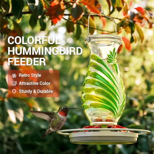 Hummingbird Feeder for Outdoors, 24oz Glass Nectar Feeder with Perch & 5 Flower Feeding Ports, Leakproof Hanging Bird Feeder for Garden Yard Decor, Outside Gifts for Women & Mom, Spring Green - color: Spring Green