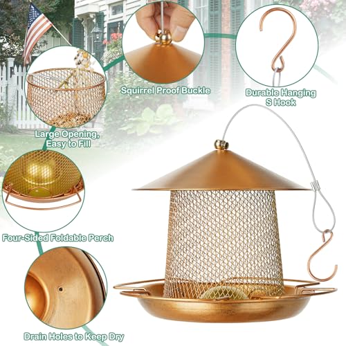 LBTING Bird Feeder, Wild Bird Feeders, Metal Lantern-Shaped | Hanging Outdoor Garden Yard Outside, Bright Gold