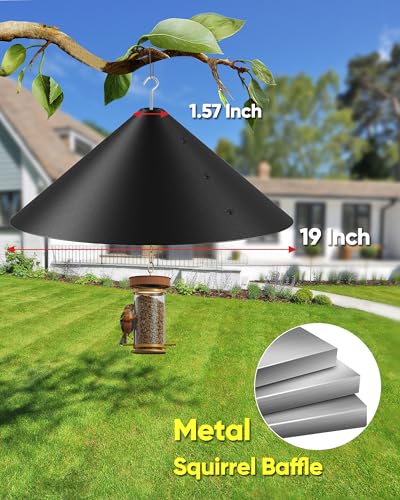 19 Inch Metal Squirrel Baffle for Bird Feeder | Hanging Baffles for Squirrel Proof Bird Feeders, Outdoor Cover Rain Guard, Rust Chew Proof Heavy Duty - style: Hang Mount