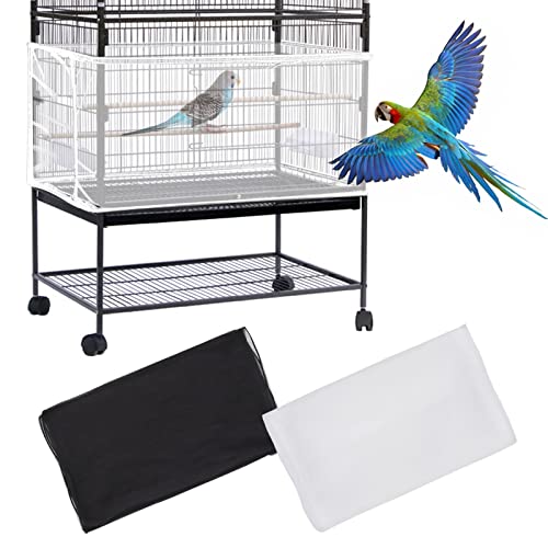 Daoeny 2Pcs Large Bird Cage Cover, Adjustable Parrot Nylon Airy Soft Mesh Net, Universal Seed Feather Catcher, Birdcage Cover Skirt Sheer Guard for Parakeet Macaw Round Square Cages - color: Black & White, size: 118 x 15.7 inch