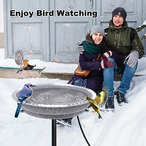 BIRD WISH Heated Bird Bath, Stable 5-Prong Metal Base Thermostat Control Weather Resistance All Seasons Available 75W Heated Bird Baths for Outdoors for Winter Garden Yard Patio Lawn, Spotted Grey - color: Spotted Grey