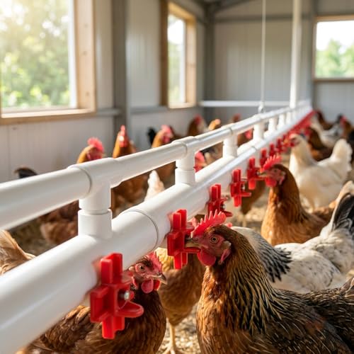 15 Pack Horizontal Chicken Nipples Waterer with 1/2" PVC Tee Fittings, DIY Automatic Poultry Watering System Kit with 2 Tapes and Drill Bit for Backyard and Farm Chicken Duck Quail, Side Mount Drinker