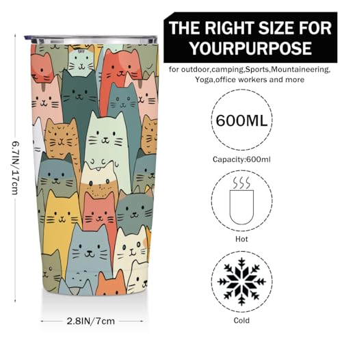 Cute Cat 20 oz Tumbler, Funny Cats Stainless Steel Insulated Water Bottle | Cats Themed Insulated Travel Coffee Mugs, Cat Lover Gifts for Women Girls Mom Christmas Birthday Present - color: Multi 1354