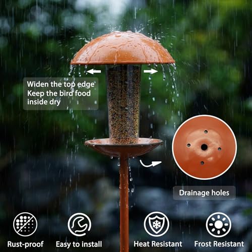 Metal Pole Stand Bird Feeder - 1.5lb Capacity | Durable copper finish, rust-resistant, attracts wild birds to yard, lawn, or garden, easy to install & fill, gifts for mom