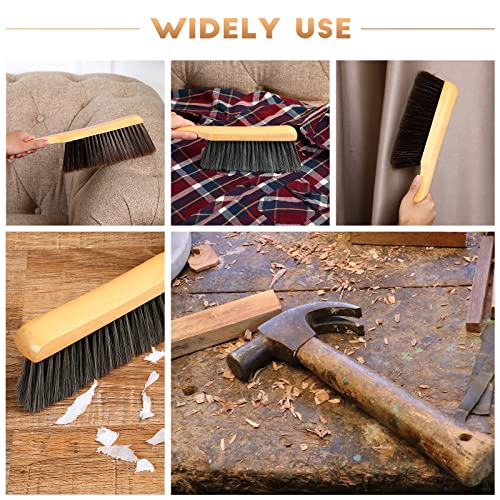 Patelai 2 Pcs Wooden Bench Brushes Fireplace Brush, Gray, Brown | Hand Broom, Natural Fiber Long Wood Handle Bench, Soft Bristles Dust Brush for Hearth Tidy Car Home Workshop Woodworking - color: Gray, Brown