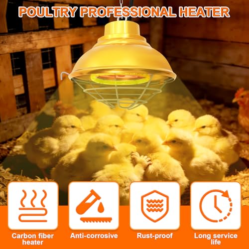 Hanging 350 Watt Heat Lamp for Chickens with Carbon Fiber Bulb for Indoor&Outdoor Used with Two-Temperature Adjustable for Chicks, Duck, Pet House, Poultry Professional Waterproof Heater (350 Watt) - size: 350 Watt