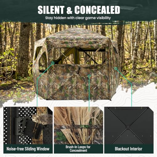 Portable Hunting Blind - 270°/288°/360°See Through with Floor Mat Dual Door - size: 5 Panel+288°（3-4 Person）