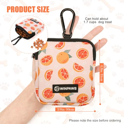 Dog Treat Pouch with Training Clicker,Waterproof Nylon Fabric Poop Bag Holders for Leashes,Hands Free Small Dog Walking Bag with Carabiner, Pet Puppy Training Walking Essentials(Grapefruit) - color: Grapefruit