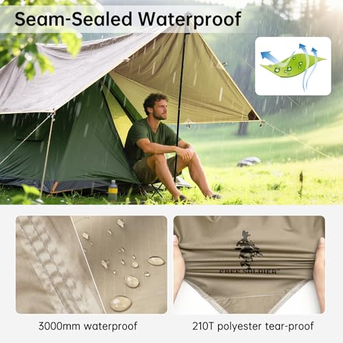 FREE SOLDIER Waterproof Camping Tarp Shelter Awning | Lightweight, Compact, Quick Setup, Waterproof Sun Shelter Campingtarp,For Backpacking, Beach, Travel and Outdoor Activities - color: Beige 10×10.5ft