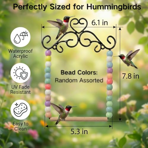 Hummingbird Swing & Perch for Outdoor – Rust-Resistant Metal Bird Perch with Colorful Beads, Easy Hanging Garden Accent Near Feeder, Bird Bath & Hummingbird House (2 PCS) - color: 2 PCS
