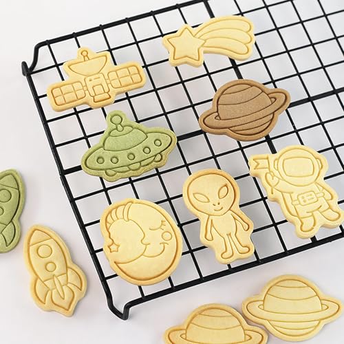 Space Cookie Cutters 8Pcs 3D Astronaut Rocket Cookie Molds for Party Baking | Food-Grade Plastic Cookie Stamps, Perfect for Astronaut Boy Birthday Party Homemade Snacks - color: Space
