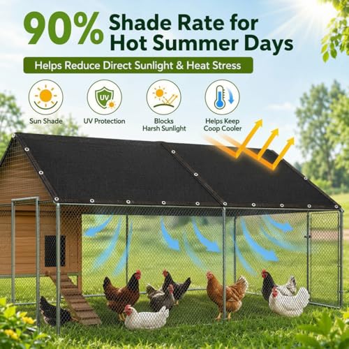 VitalCozy 90% Chicken Coop Shade Cloth, 14.5 x 6.6 ft Breathable Sunproof Chicken Coop Cover with Ball Bungees, Not Waterproof Summer Shade Mesh Net for Poultry, Plants, Greenhouse - color: 90% Shade, size: 11.4"L x 8.7"W x 4.1"H