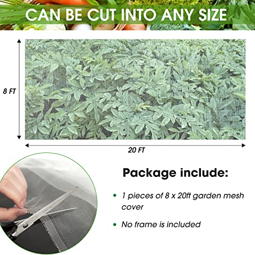 Unves Garden Mesh Netting, 8' x 20' Mosquito Bird Netting Row Cover | Fruit Tree Net Screen Protect Plant Vegetables Fruits Crops from Cicada, Garden Bed Cover Plant Protecting Net - size: 8 x 20 Ft x 1 pc