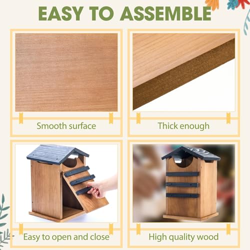 Cedar Squirrel House,Barn Owl Nesting Box, Bird House Outside,Duck Nesting Shelter,Rustic Big Squirrel Shelter & Birdhouse Combo,Wooden Heavy Wildlife Box,Carbonized Assemble Needed