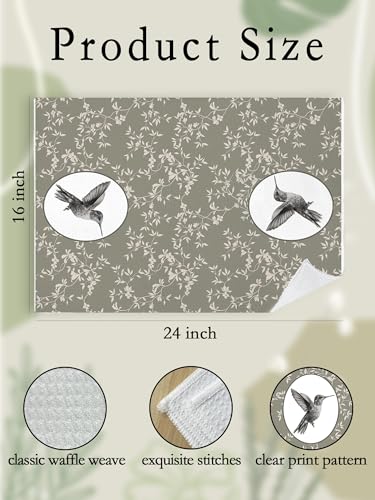 Vintage Spring Floral Hummingbird Kitchen Towels, Hummingbird Gifts for Women Decorative Dish Tea Towel Dishcloth, Farmhouse Bird Sage Green Hand Towels for Bathroom Kitchen659 - color: Hcolor011