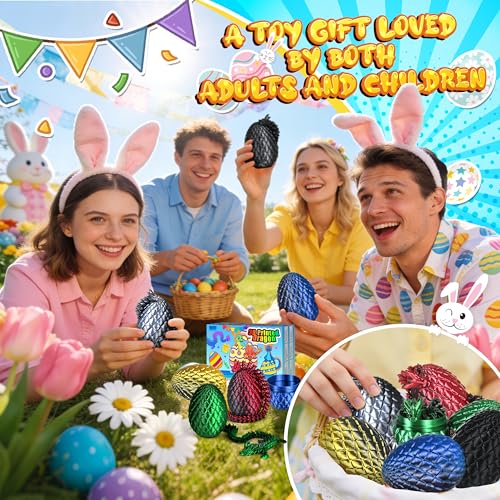 Impossmaker 8" 3D Printed Dragon Eggs, Mystery Crystal Dragon Egg for Easter Basket Stuffers, Unique Easter Toys & Decor, Fantasy Tabletop Decor Gifts for Kids & Collectors (6 Pack) - style: 6P-S3