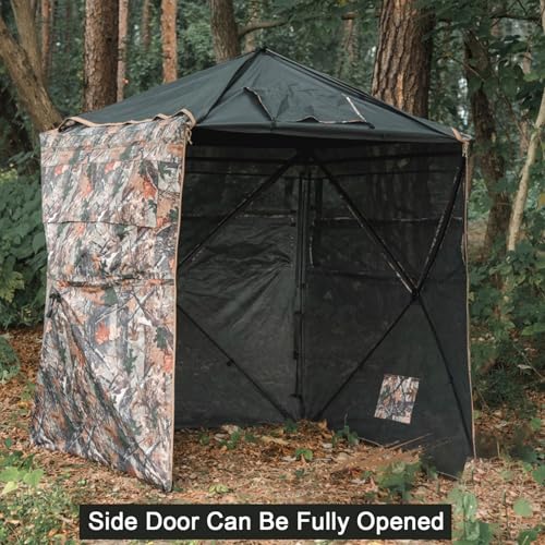 Camping Tent See Through Ground Hunting Blind Camouflage Pop Up Duck Turkey Deer Hunting Blinds Tent for Shooting Bird Watching, with Carrying Bag