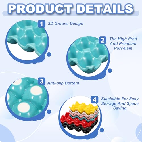 uxcell Ceramic 6 Cups Egg Tray Holder, Porcelain Eggs Container for Home Countertop Kitchen Storage Refrigerator Fridge Decorative Serving Display, Light Blue - color: Light Blue