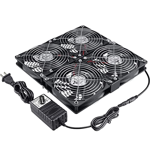 GDSTIME 4X 120mm Fans with Variable Speed Controller 100V-240V AC Powered | 2x2 & 1x4 Installable, Computer Fan with AC Plug, for GPU Mining Rig, Server Rack, DIY Cooling Ventilation Exhaust Projects - size: 4x 120mm fan