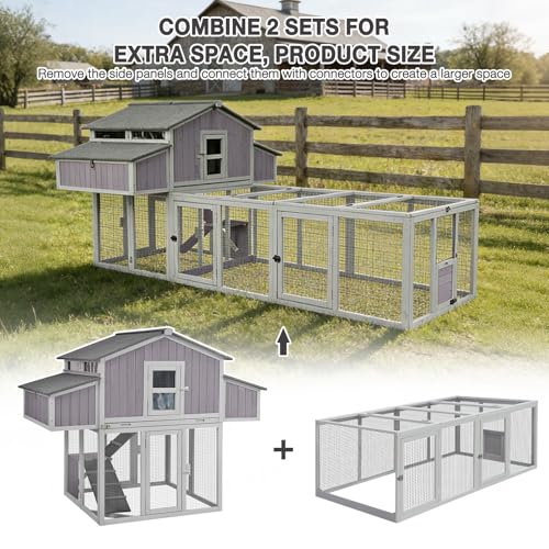 Large Chicken Coop for 6-8 Chickens, Double Folding Wooden Chicken House with 2 Nesting Boxes, Reinforced Iron Frame, Pull-Out Tray & Waterproof Roof, Outdoor Poultry Cage - color: Grey (AIR66)