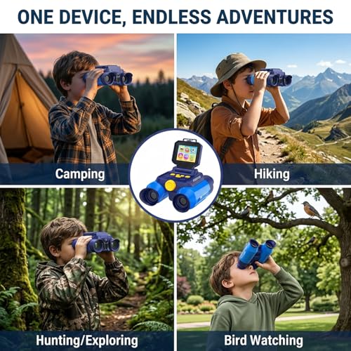 Kids Binoculars with Night Vision Camera, 10X Zoom Digital Adventures Telescope with 2.4" IPS Screen, Nature Explorer STEM Toys for Bird Watching Camping, Gifts for Boys Girls Age 4-12 - Azure - color: Azure