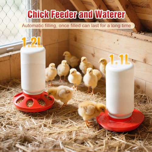 Pawaboo 7-in-1 Chicken Brooder Box Chick Starter Kit, Red + Wood Color | Includes Chicks Perches, Chicken Feeders, Chick Waterers, Chickens Feeding Spoon, Chicks Supplies (Brooder Set) - color: Red + Wood Color