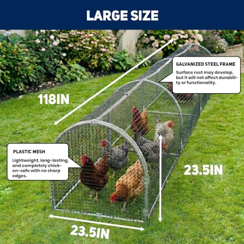 Galvanized Steel Chicken Runs for Yard, Mobile Metal Enclosed Poultry Coop Kits | Movable Hens and Rooster Cages for Outside, Portable Chicken Coop Run (23.5 × 23.5 × 118 IN)