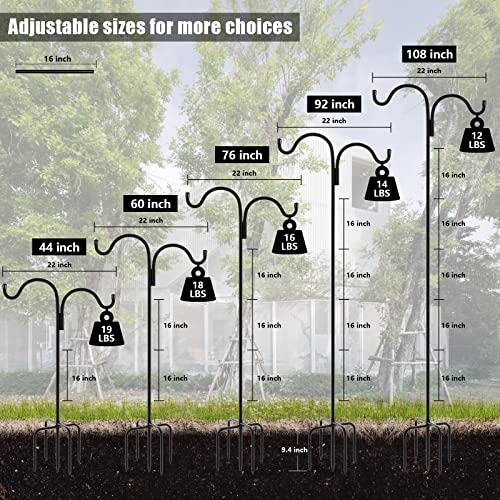 Gtongoko Double Shepherds Hook for Outdoor, 76 Inch Bird Feeder Pole with 5 Prongs Base, 5/8 Inch Thick Heavy Duty Adjustable Garden Hook for Hanging Plant, Lantern, Hummingbird Feeder, 1 Pack - size: 76 Inch
